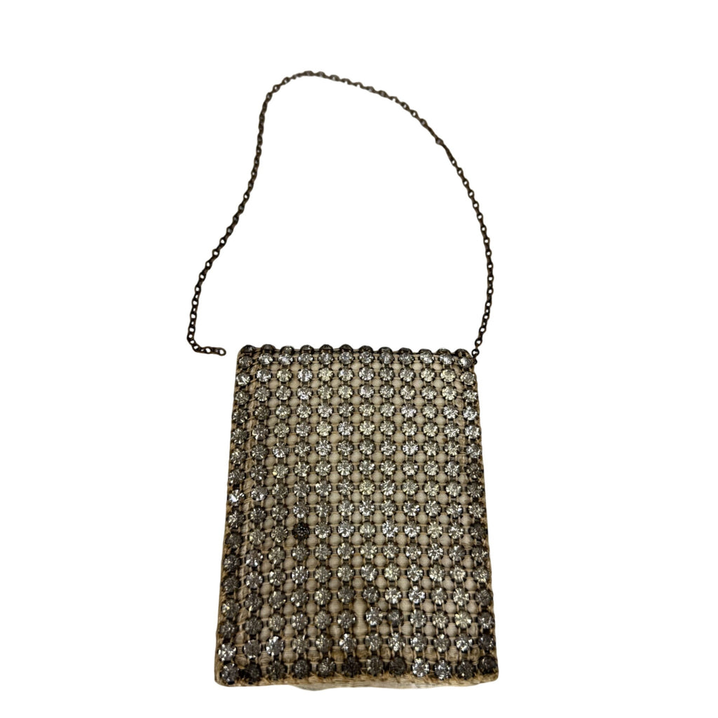 Vintage Rhinestone Mesh Chain Purse Evening Bag Clutch 4"x3" Chain Handle READ