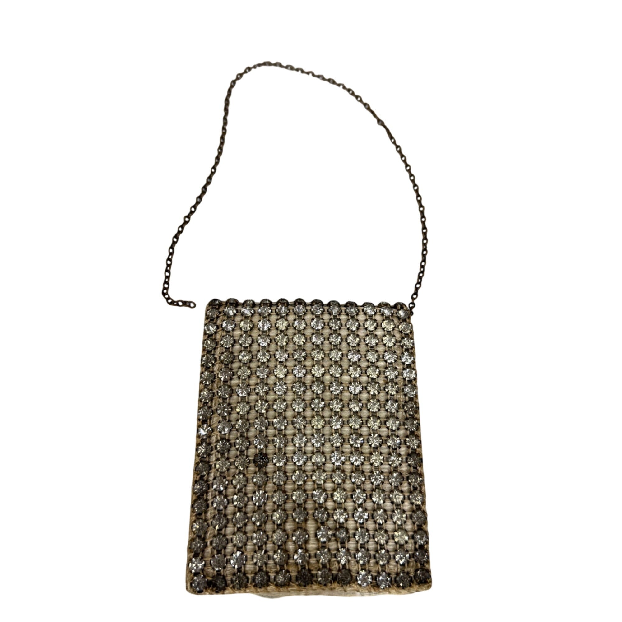 Vintage Rhinestone Mesh Chain Purse Evening Bag Clutch 4"x3" Chain Handle READ