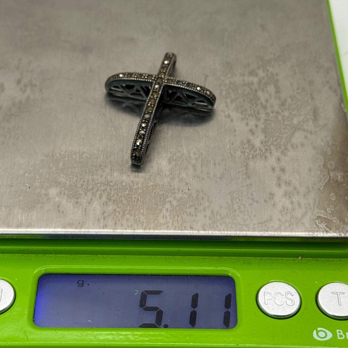 Sterling Silver Marcasite Cross Pendant Charm 5g Vintage Religious Jewelry READ