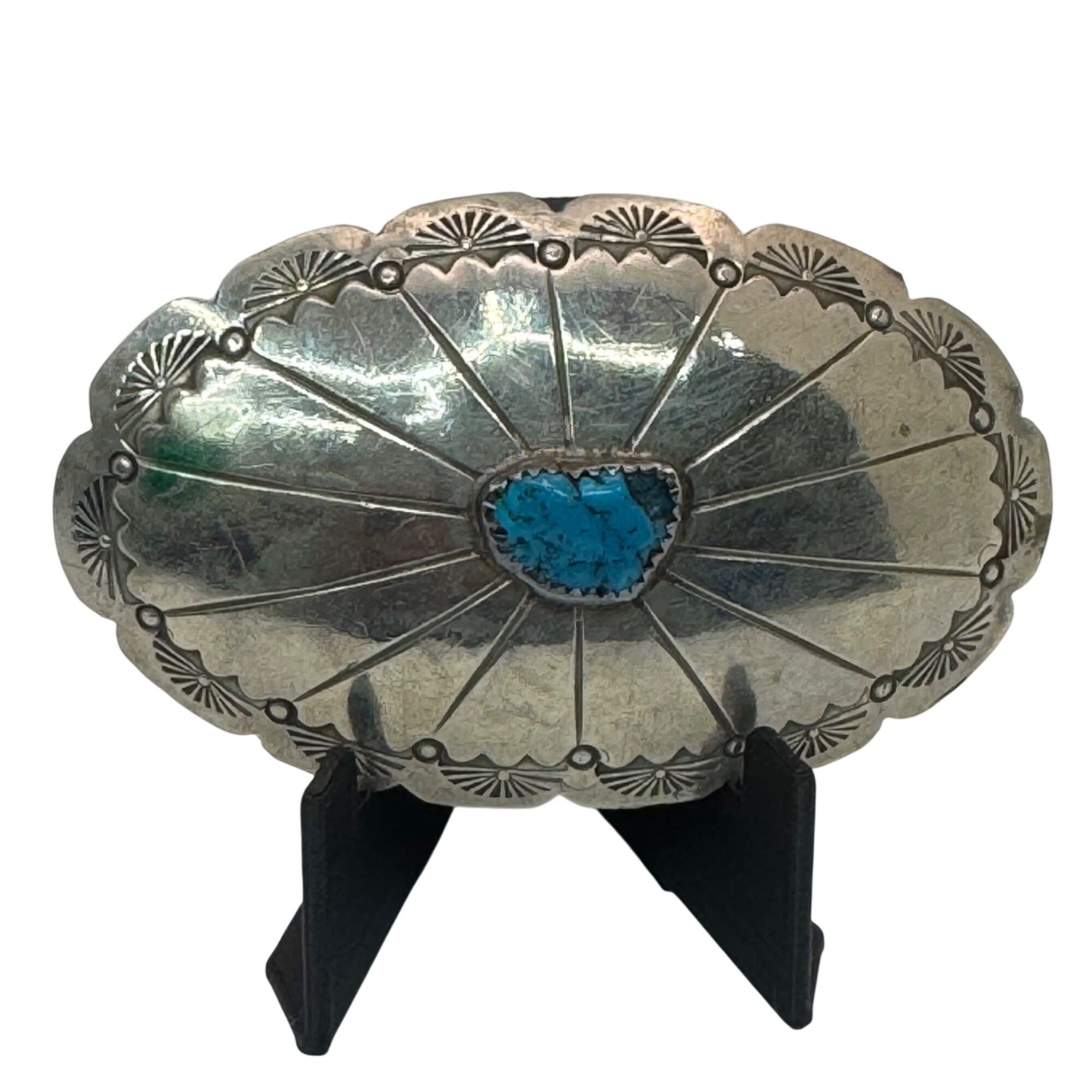 Vintage Navajo Nickel Silver Turquoise Concho Belt Buckle Native Southwest