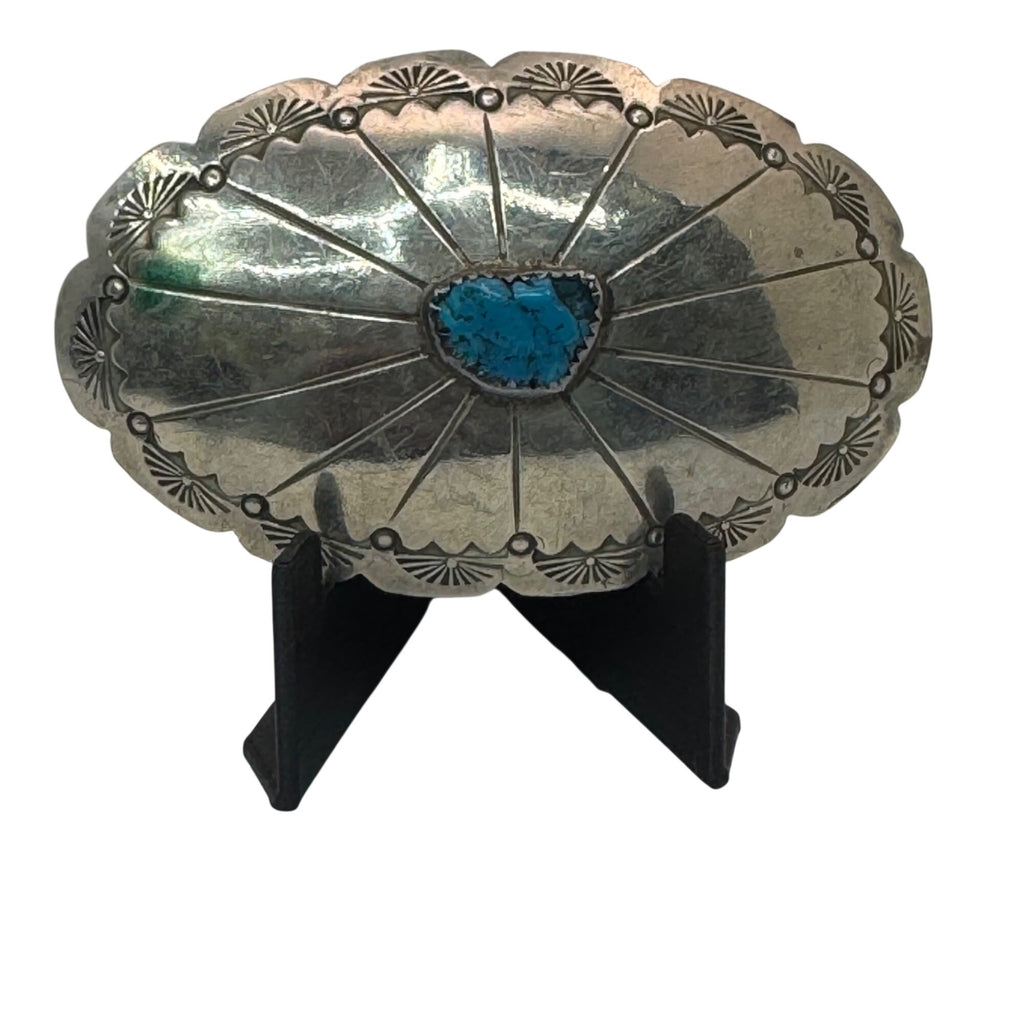 Vintage Navajo Nickel Silver Turquoise Concho Belt Buckle Native Southwest