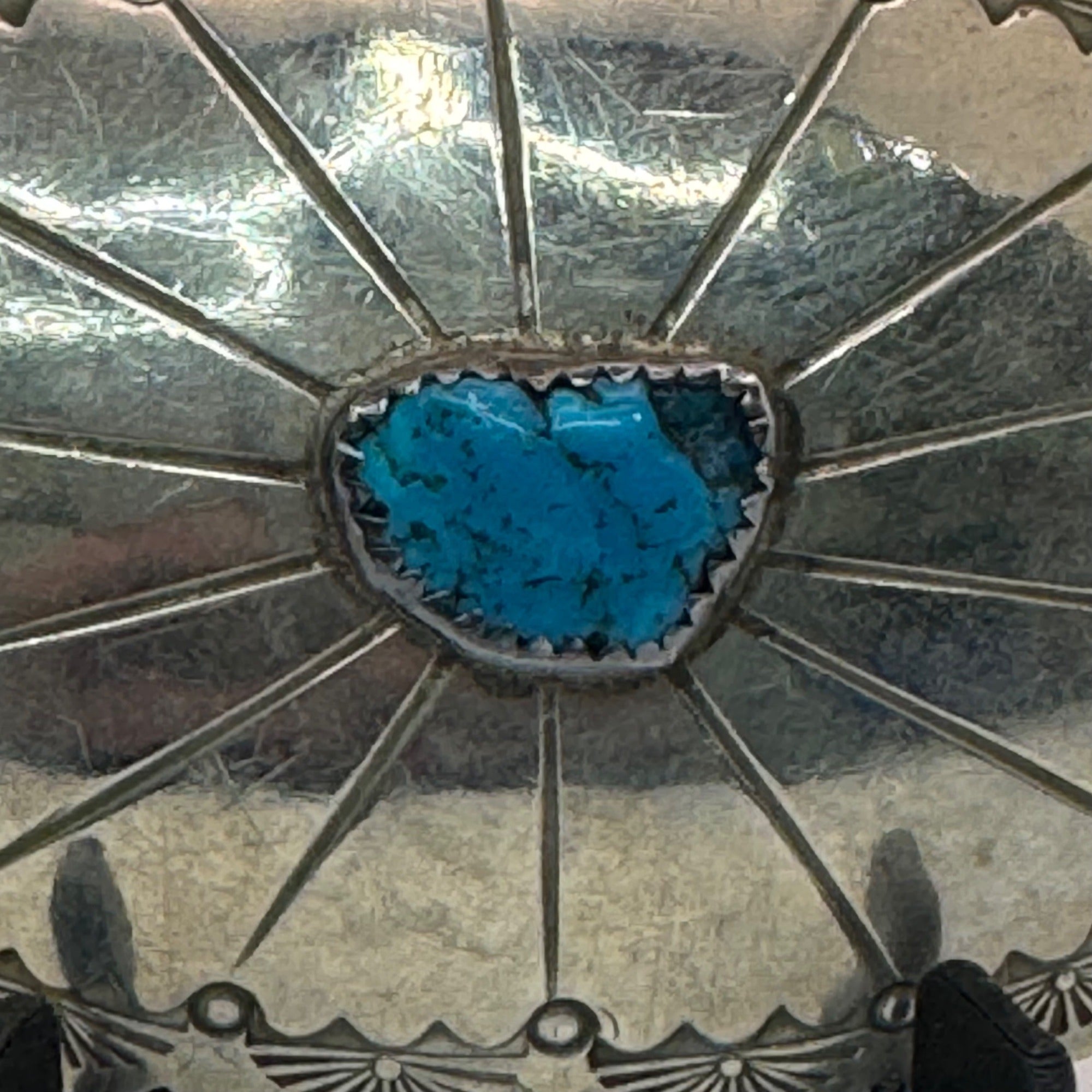Vintage Navajo Nickel Silver Turquoise Concho Belt Buckle Native Southwest