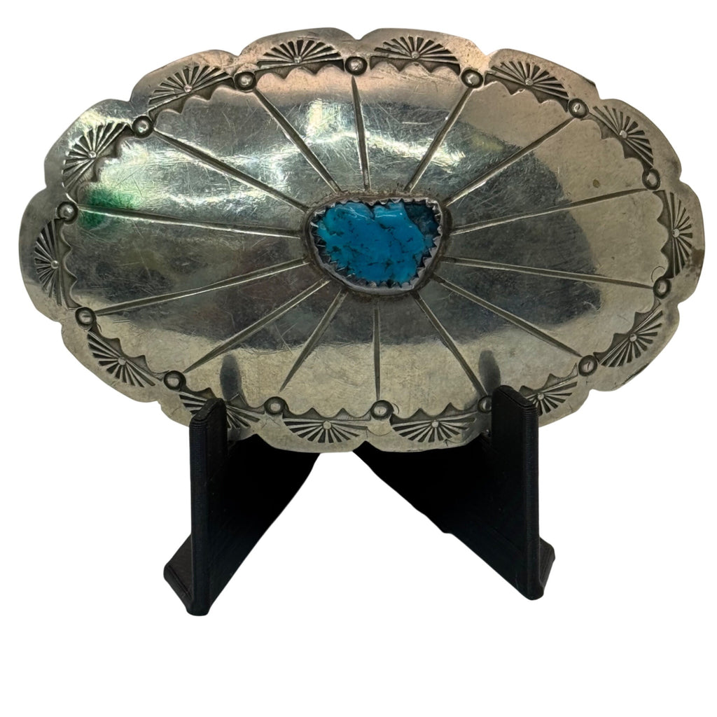 Vintage Navajo Nickel Silver Turquoise Concho Belt Buckle Native Southwest