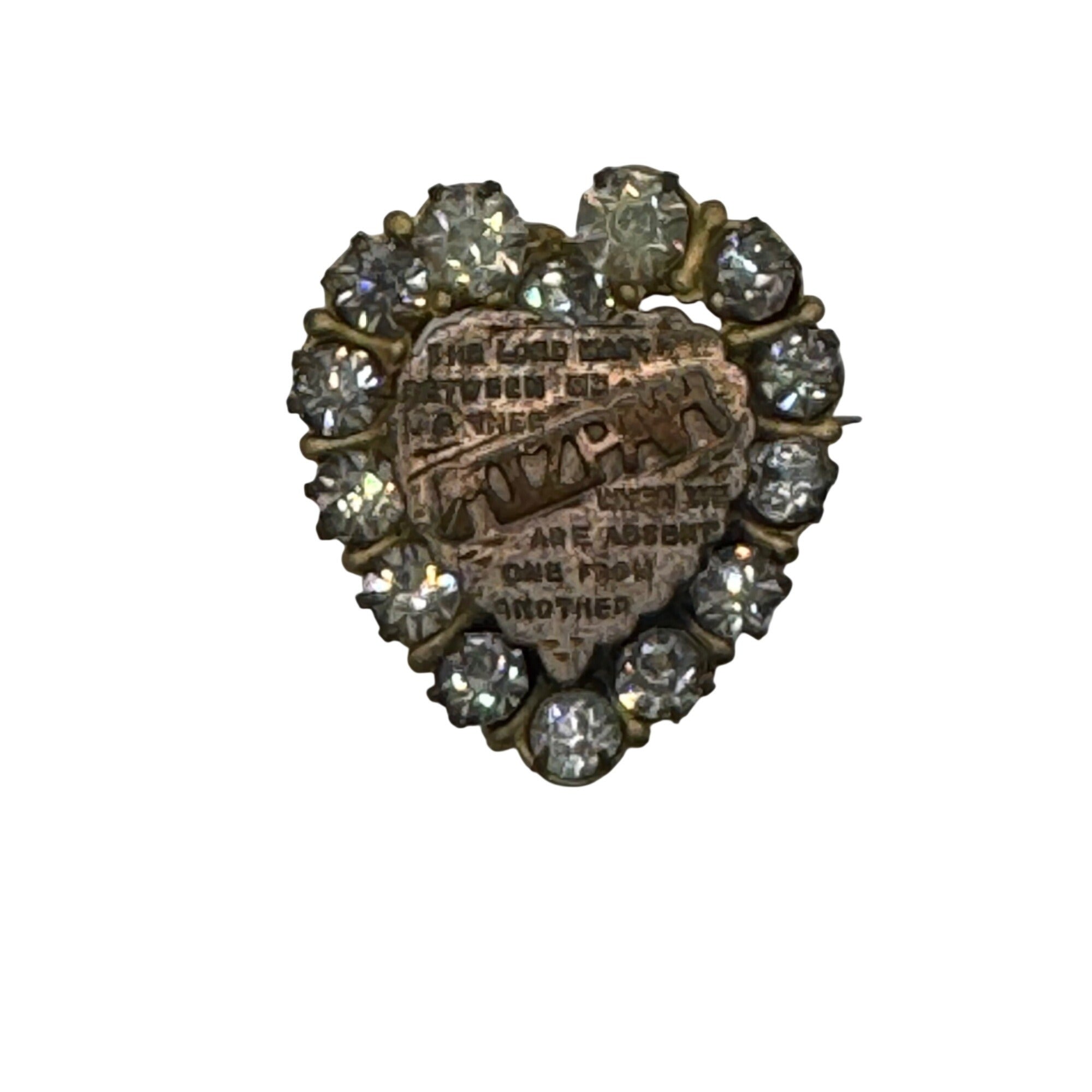 Vintage Victorian Rhinestone Heart "Mizpah" Pin Brooch Bible Verse Engraving