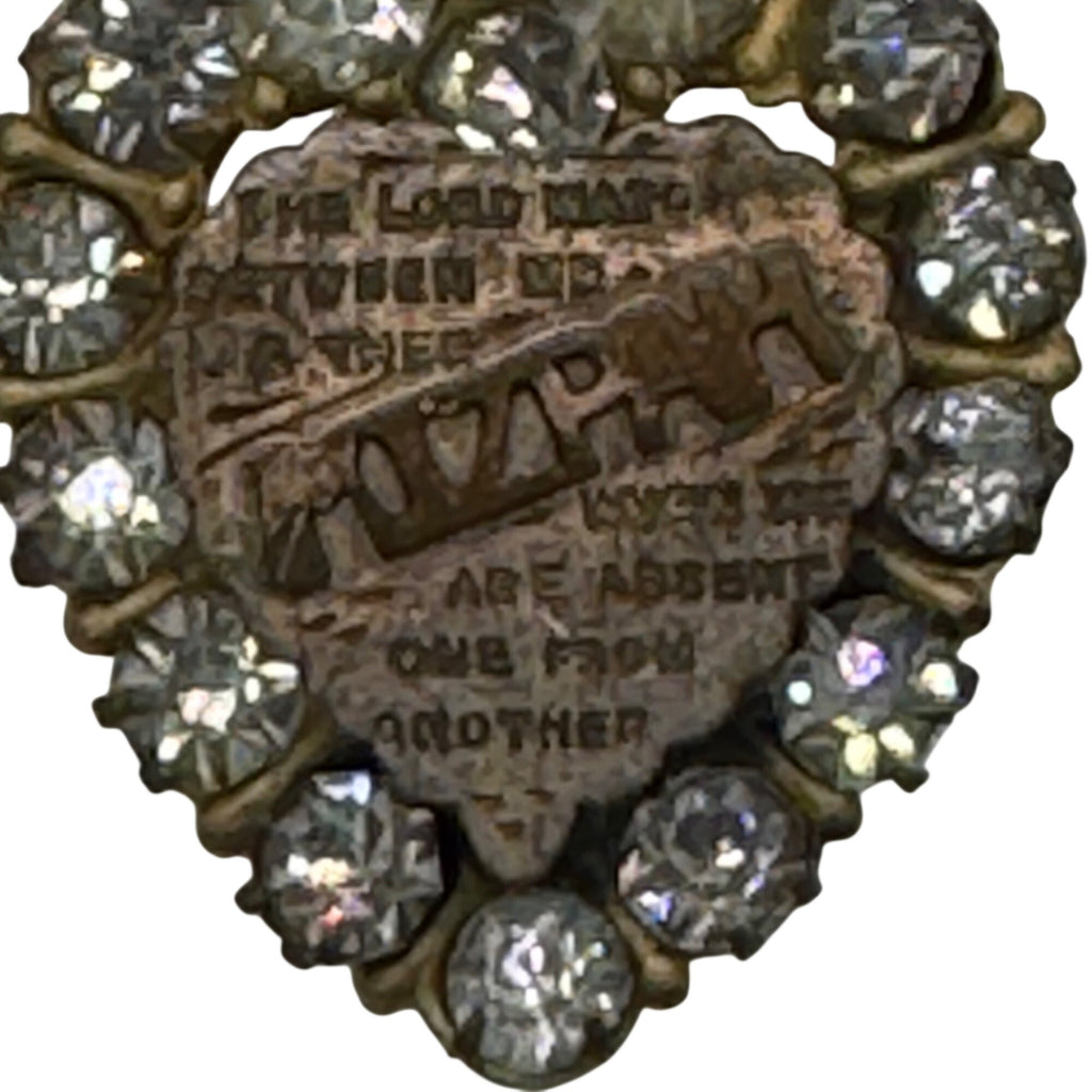 Vintage Victorian Rhinestone Heart "Mizpah" Pin Brooch Bible Verse Engraving