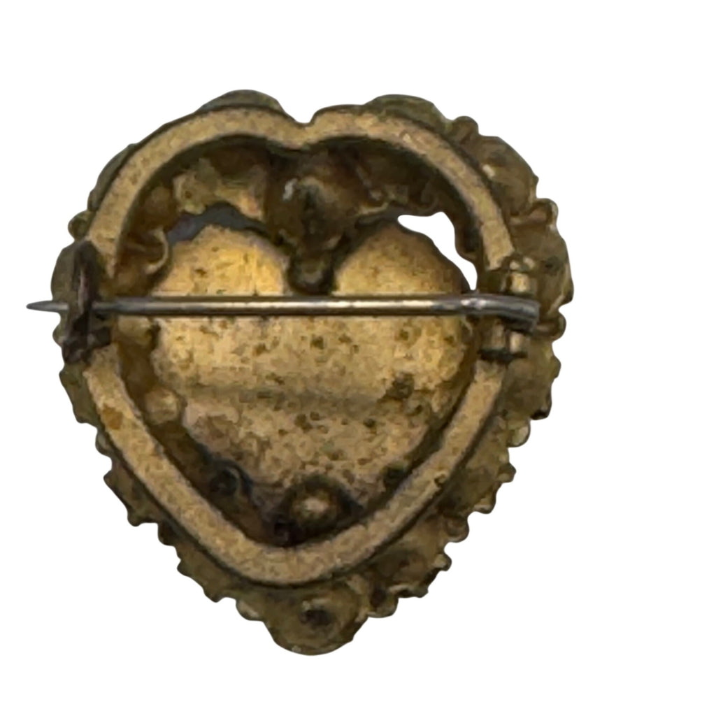Vintage Victorian Rhinestone Heart "Mizpah" Pin Brooch Bible Verse Engraving