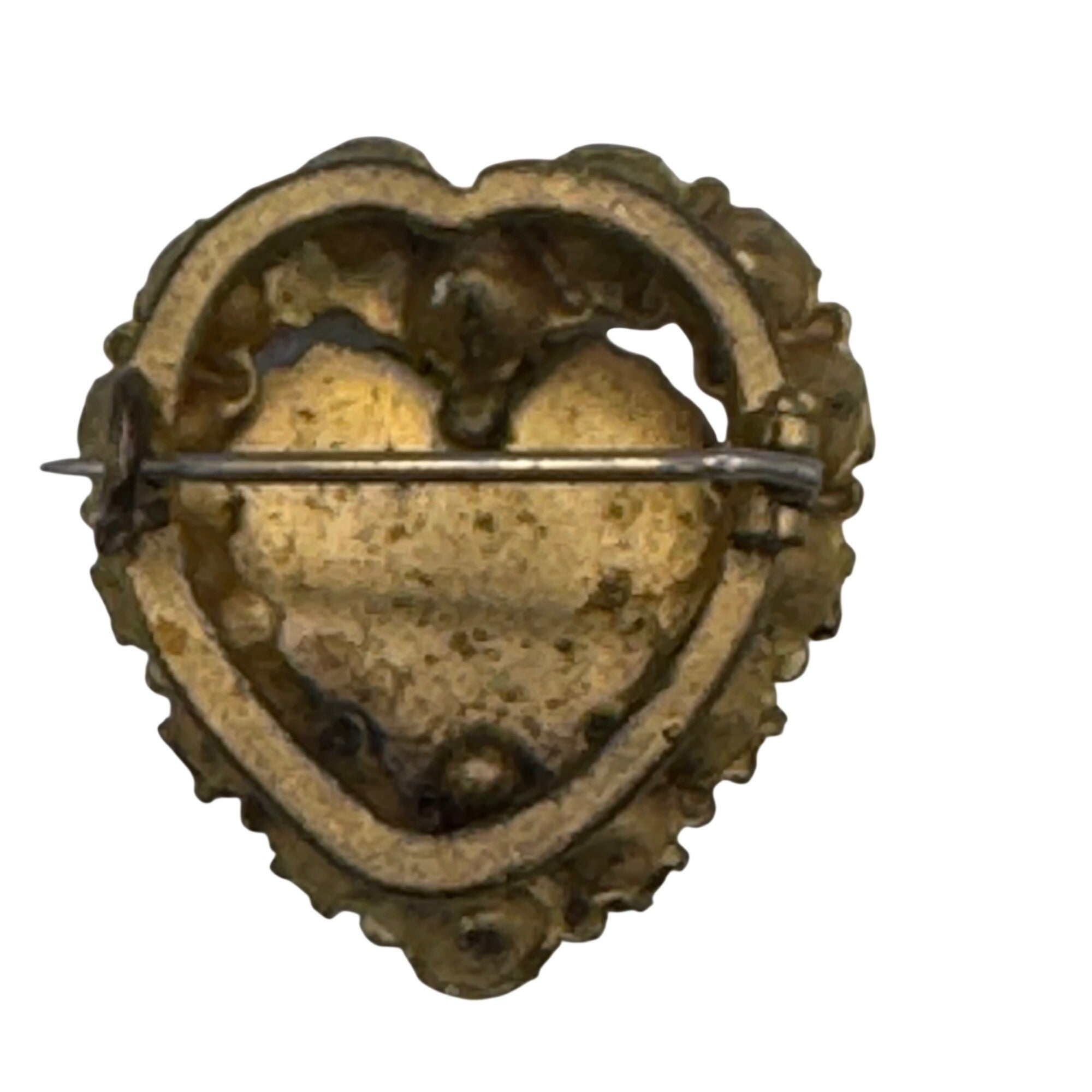Vintage Victorian Rhinestone Heart "Mizpah" Pin Brooch Bible Verse Engraving