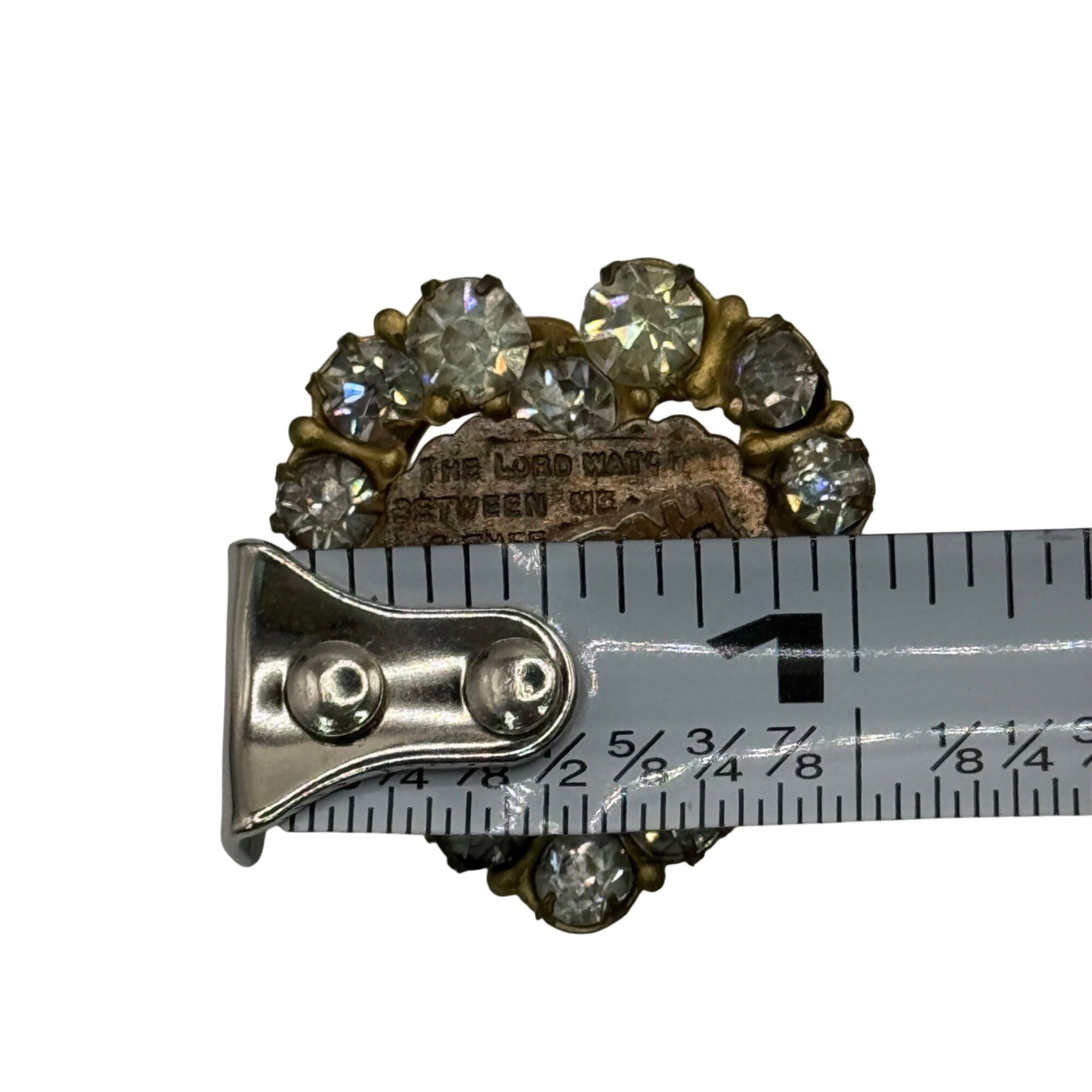 Vintage Victorian Rhinestone Heart "Mizpah" Pin Brooch Bible Verse Engraving