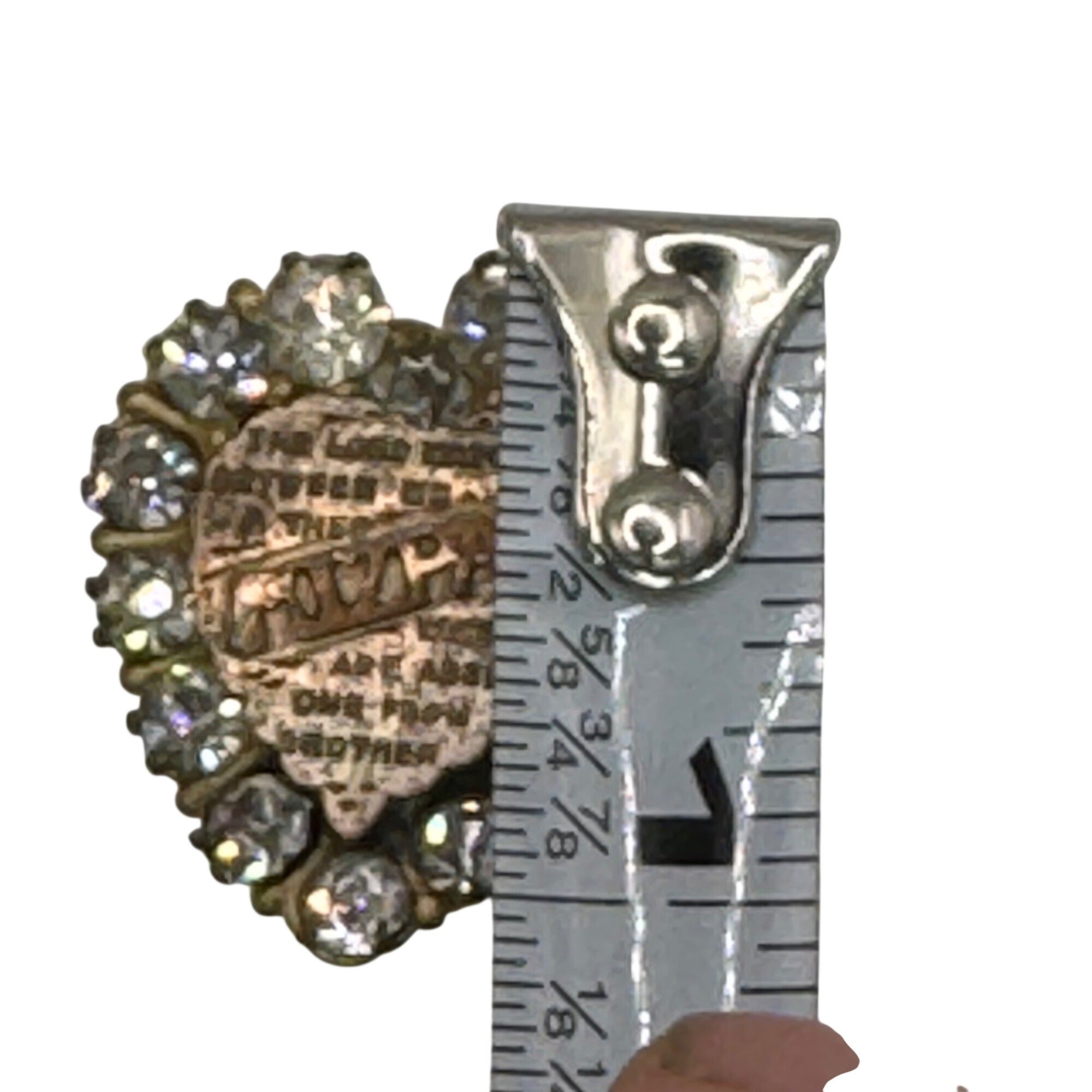 Vintage Victorian Rhinestone Heart "Mizpah" Pin Brooch Bible Verse Engraving