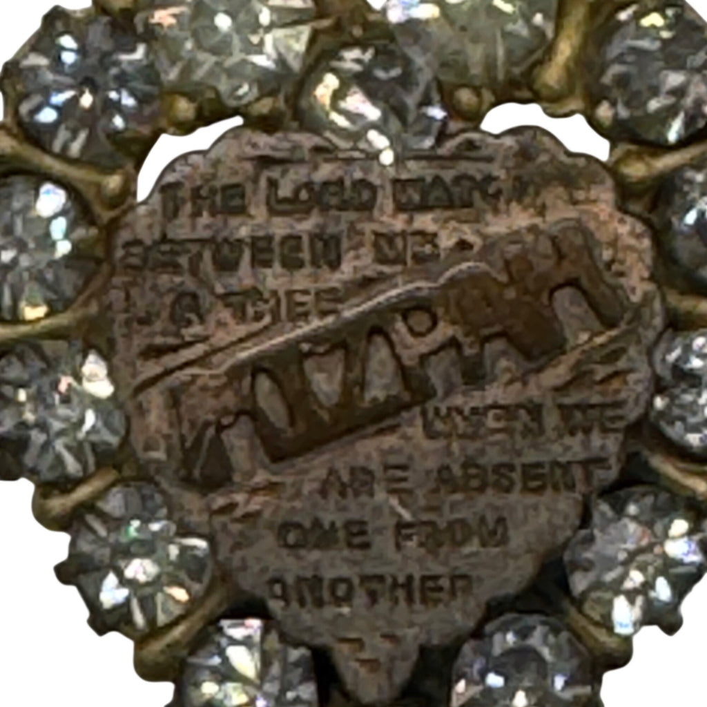 Vintage Victorian Rhinestone Heart "Mizpah" Pin Brooch Bible Verse Engraving