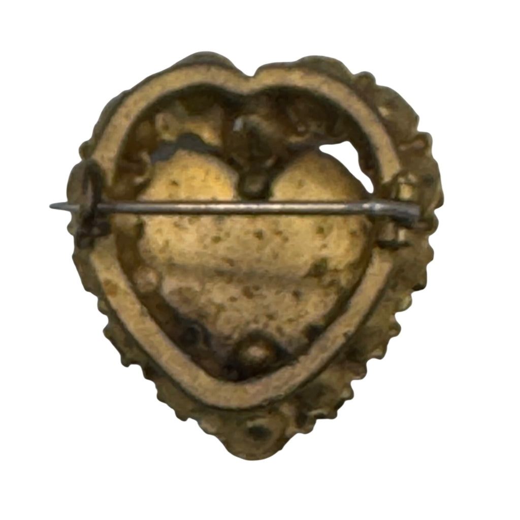Vintage Victorian Rhinestone Heart "Mizpah" Pin Brooch Bible Verse Engraving