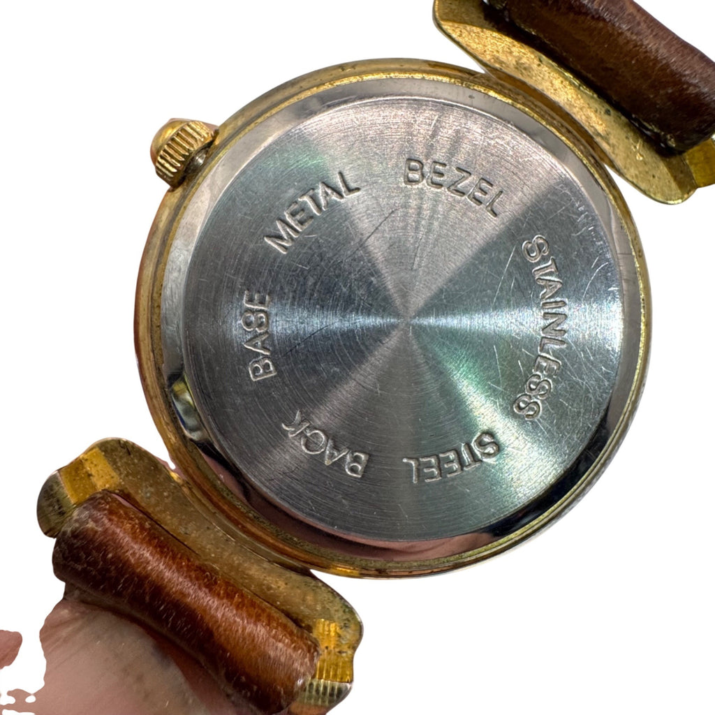 Charles-Hubert Paris Skeleton Brown Leather Watch Stainless Steel New Battery