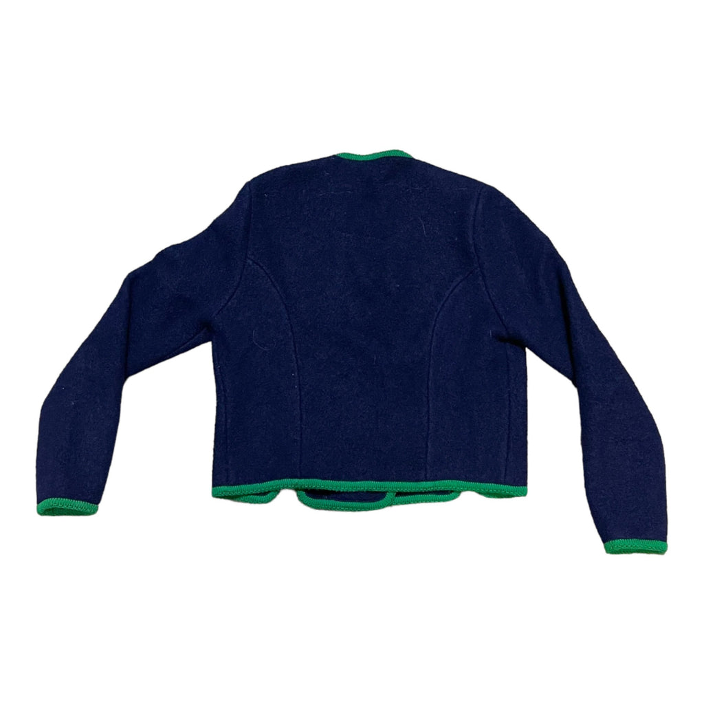 Vintage The Eagle's Eye Sweater Cardigan WOOL 8 Medium Navy Blue w/ Green Trim