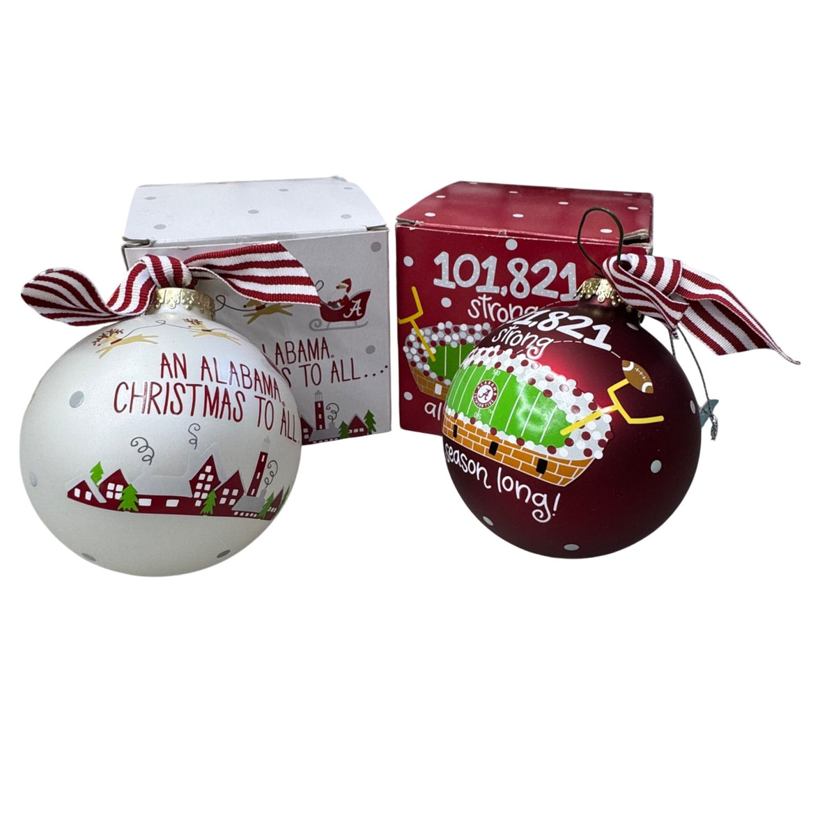Alabama Crimson Tide Christmas Ornament Set Lot 2 Ribbon New Box Coton Colors