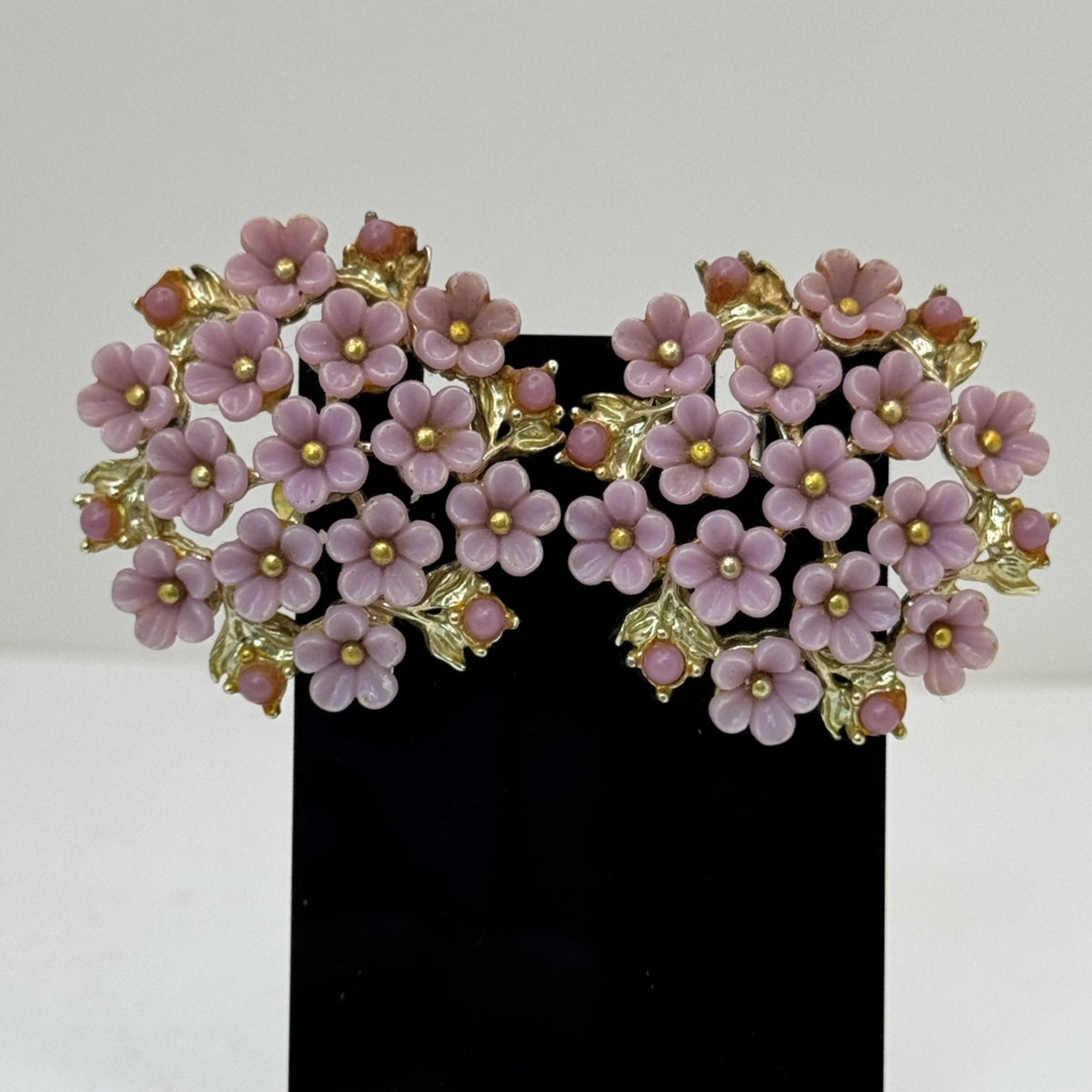 Coro Pink Enamel Flower Clip-On Earrings Gold-Tone Retro Floral Florette Vintage