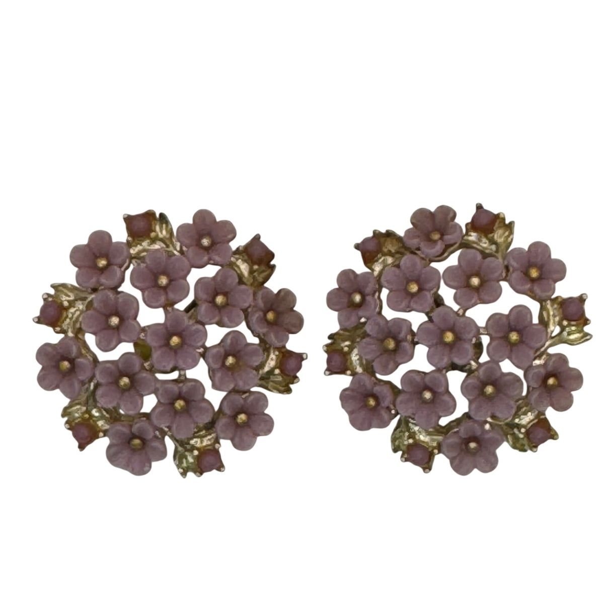 Coro Pink Enamel Flower Clip-On Earrings Gold-Tone Retro Floral Florette Vintage