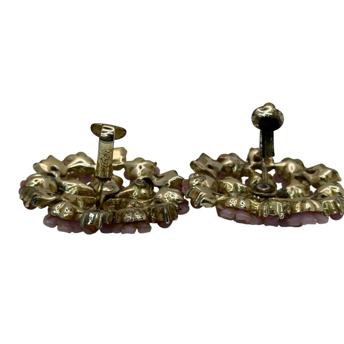Coro Pink Enamel Flower Clip-On Earrings Gold-Tone Retro Floral Florette Vintage