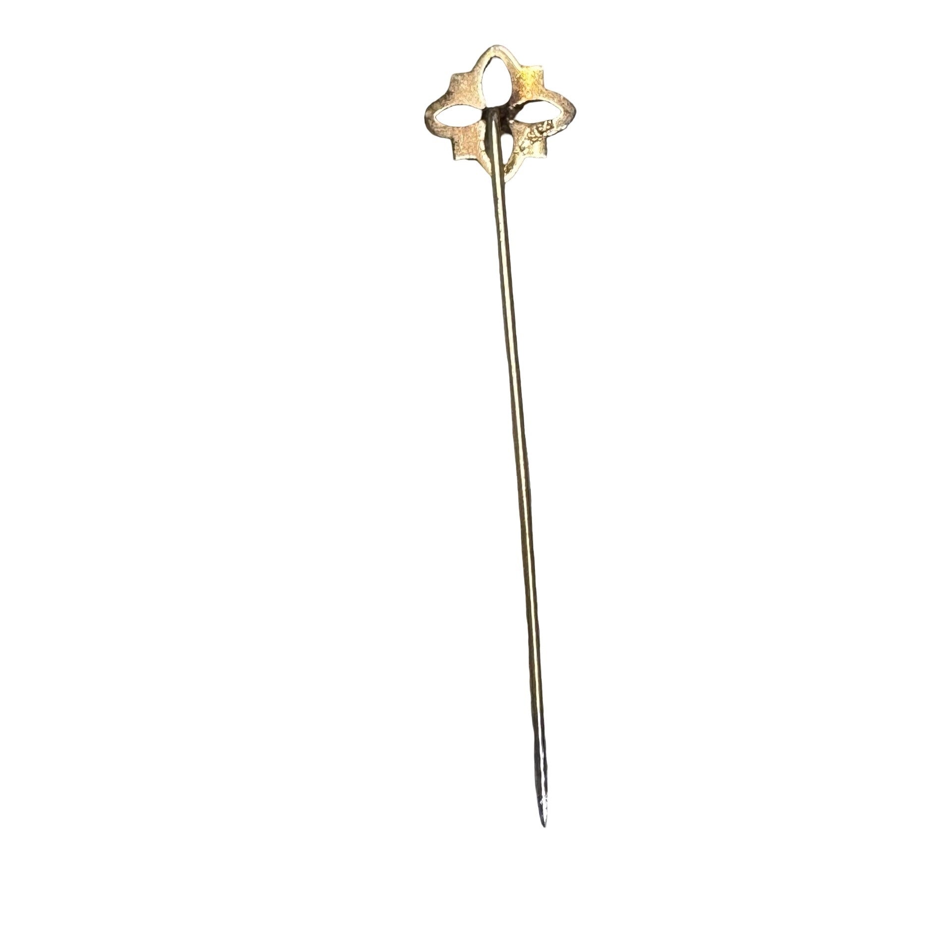 Vintage 18K Gold Stick Pin Art Nouveau Victorian Flower Design Faux Pearl Accent