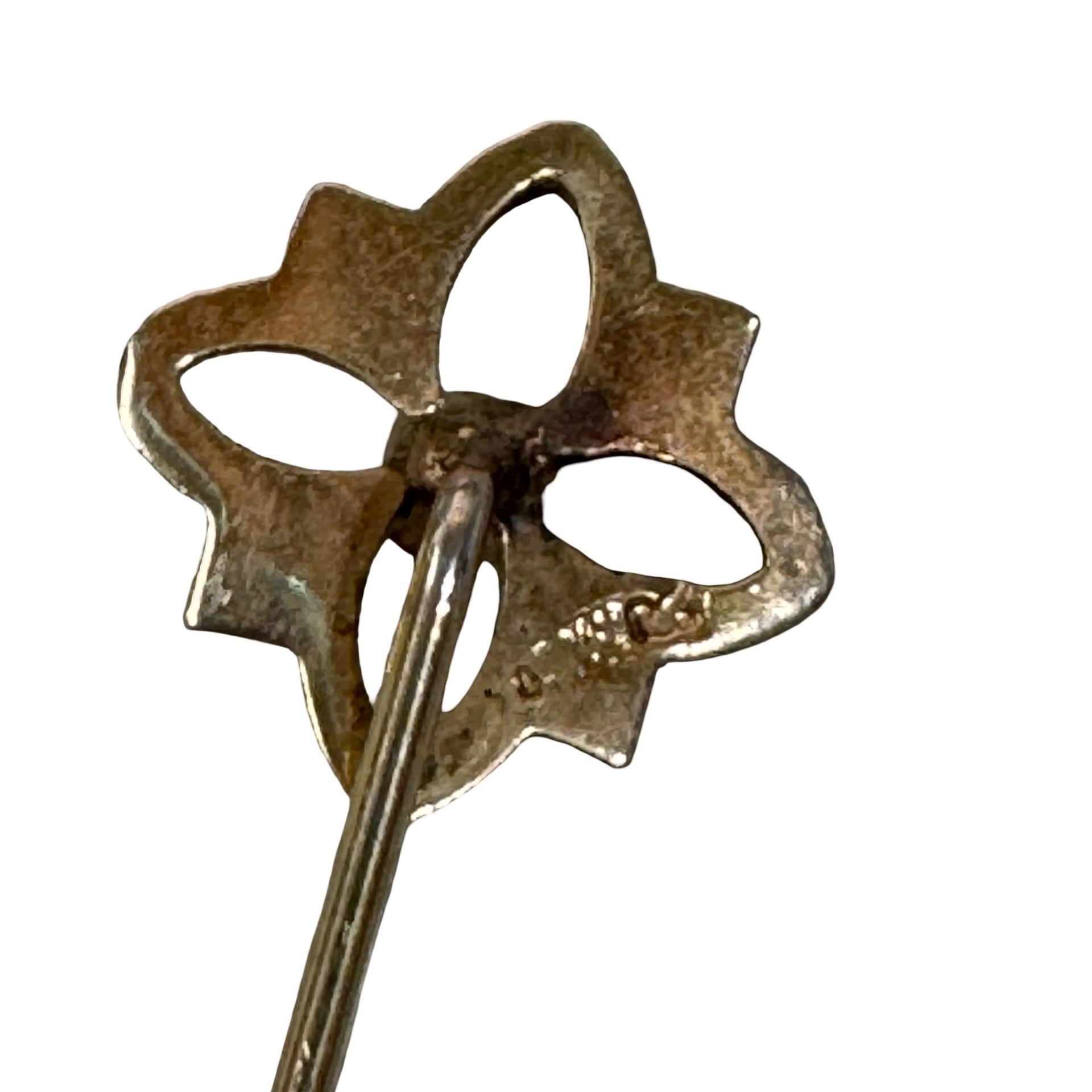 Vintage 18K Gold Stick Pin Art Nouveau Victorian Flower Design Faux Pearl Accent