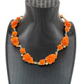 Vtg Celluloid Orange Rose Floral Necklace Faux Pearls Gold-Tone Made Japan 14"