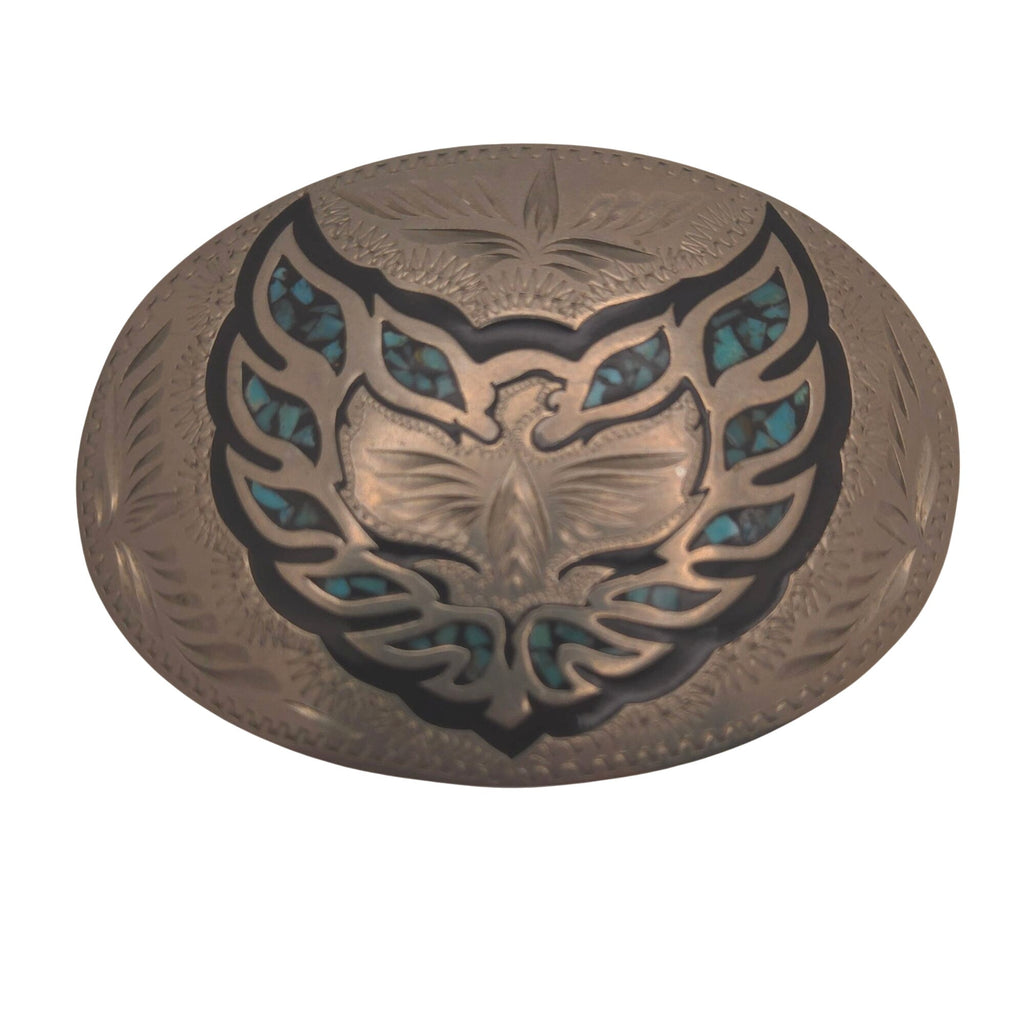 Pontiac Firebird Logo Trans-Am 1970s Vintage Belt Buckle w Turquoise Inlays 3"