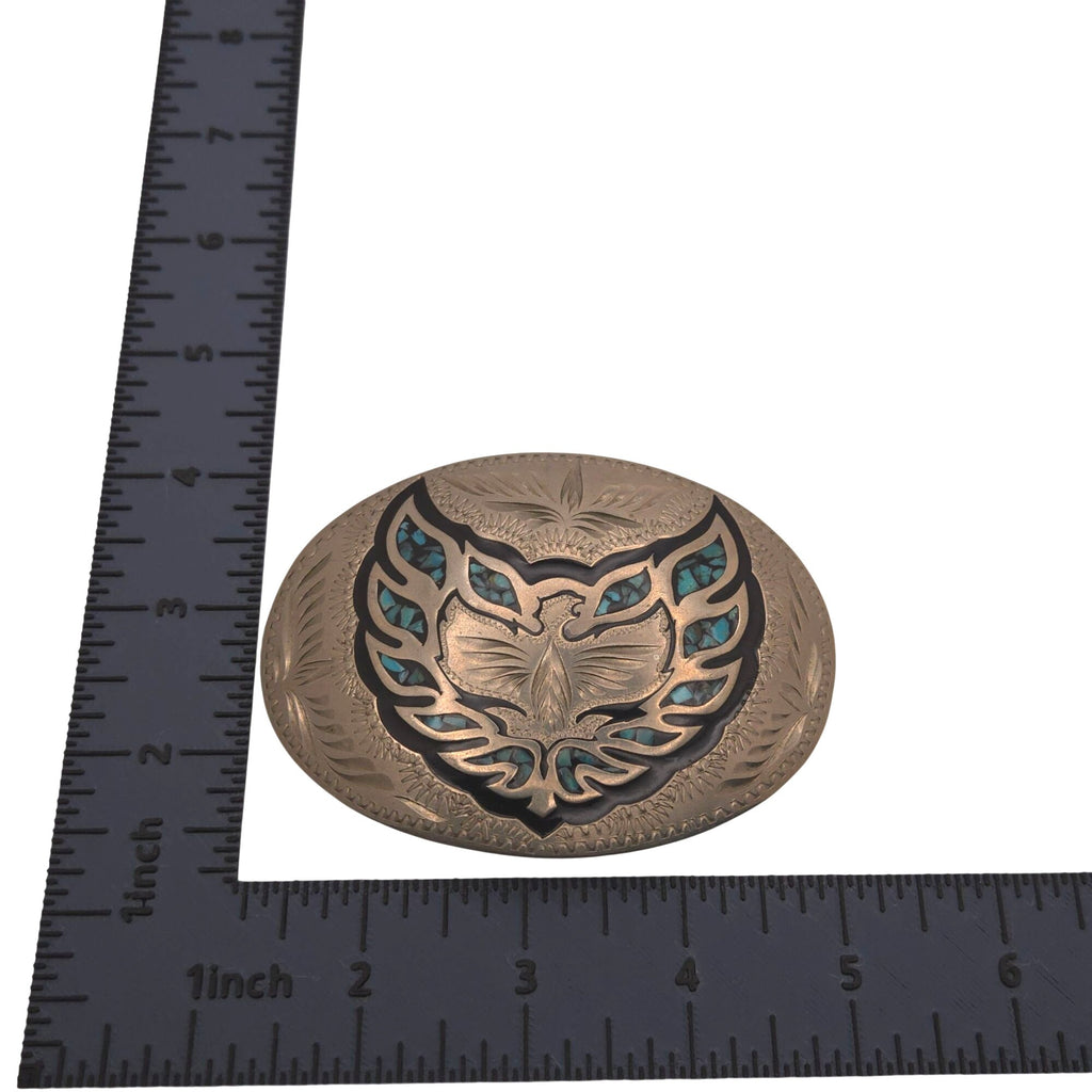 Pontiac Firebird Logo Trans-Am 1970s Vintage Belt Buckle w Turquoise Inlays 3"