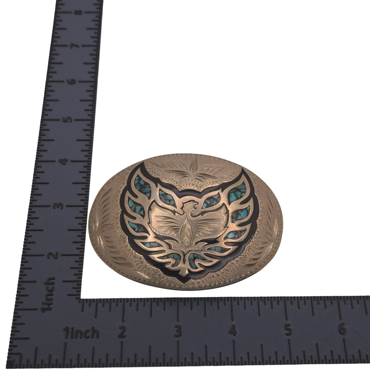 Pontiac Firebird Logo Trans-Am 1970s Vintage Belt Buckle w Turquoise Inlays 3"