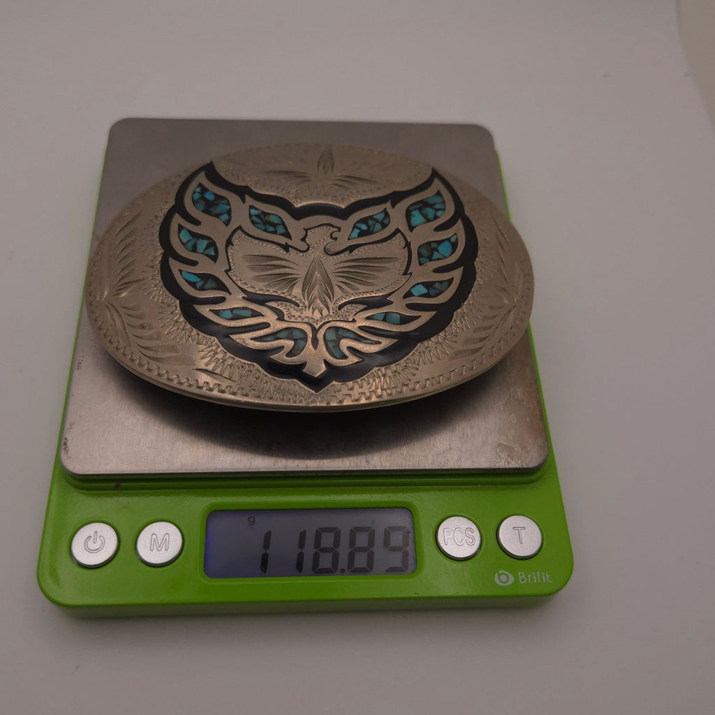 Pontiac Firebird Logo Trans-Am 1970s Vintage Belt Buckle w Turquoise Inlays 3"