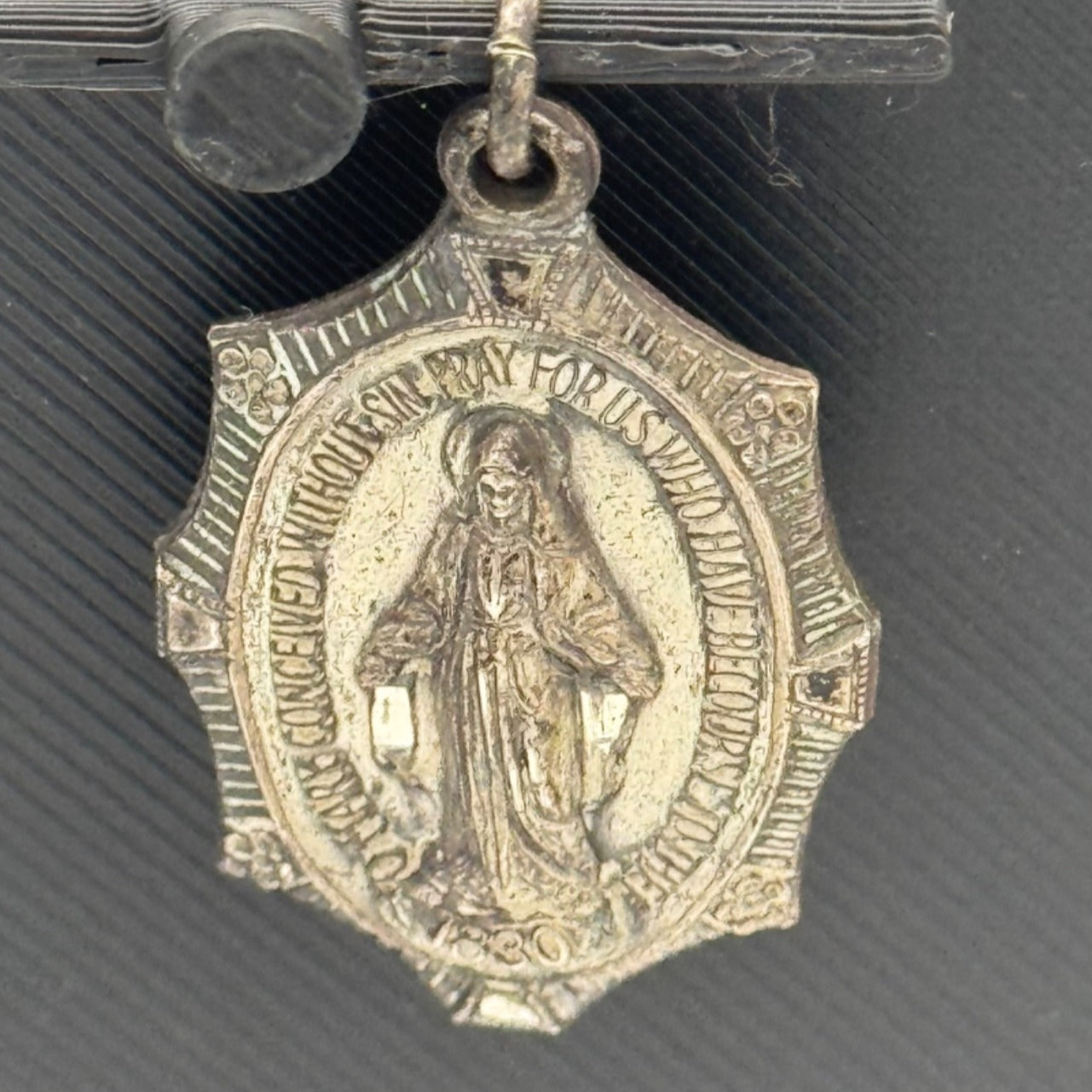 MCM Sterling Silver Miraculous Medal Of Our Lady Grace Pendant Charm 1" 925 Vtg
