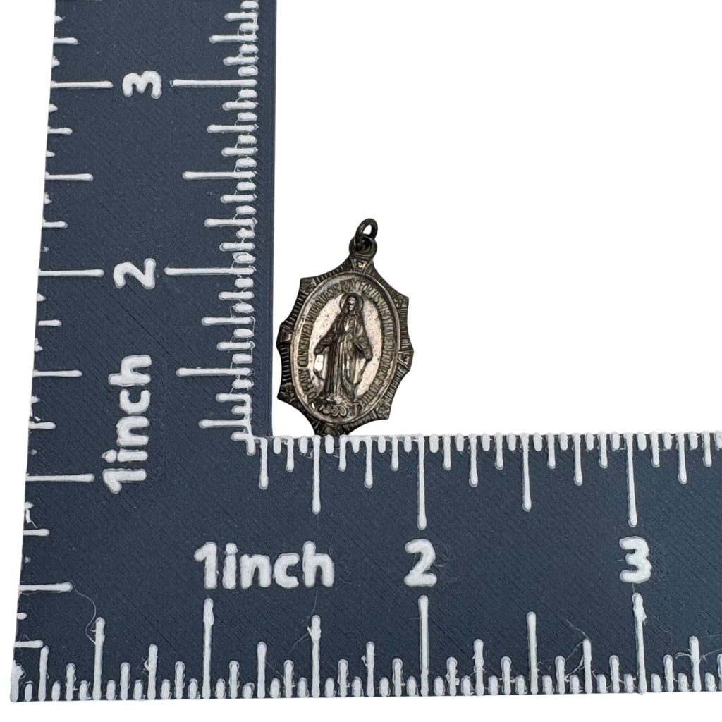MCM Sterling Silver Miraculous Medal Of Our Lady Grace Pendant Charm 1" 925 Vtg