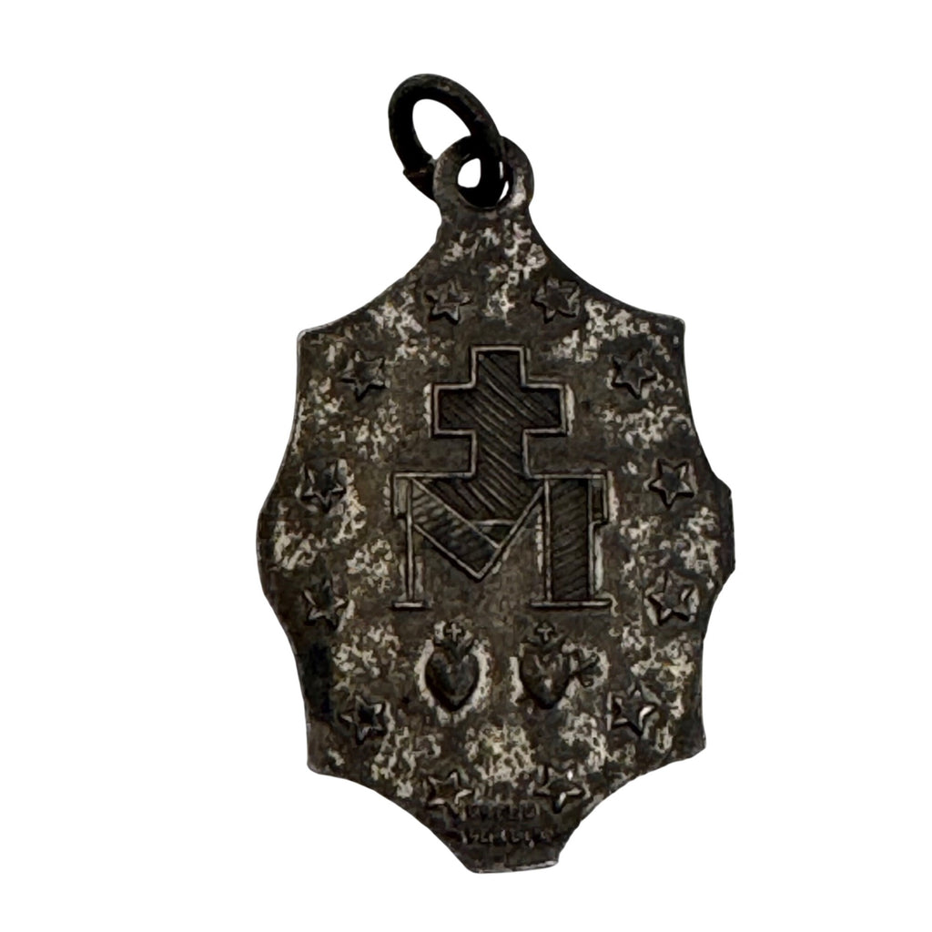 MCM Sterling Silver Miraculous Medal Of Our Lady Grace Pendant Charm 1" 925 Vtg