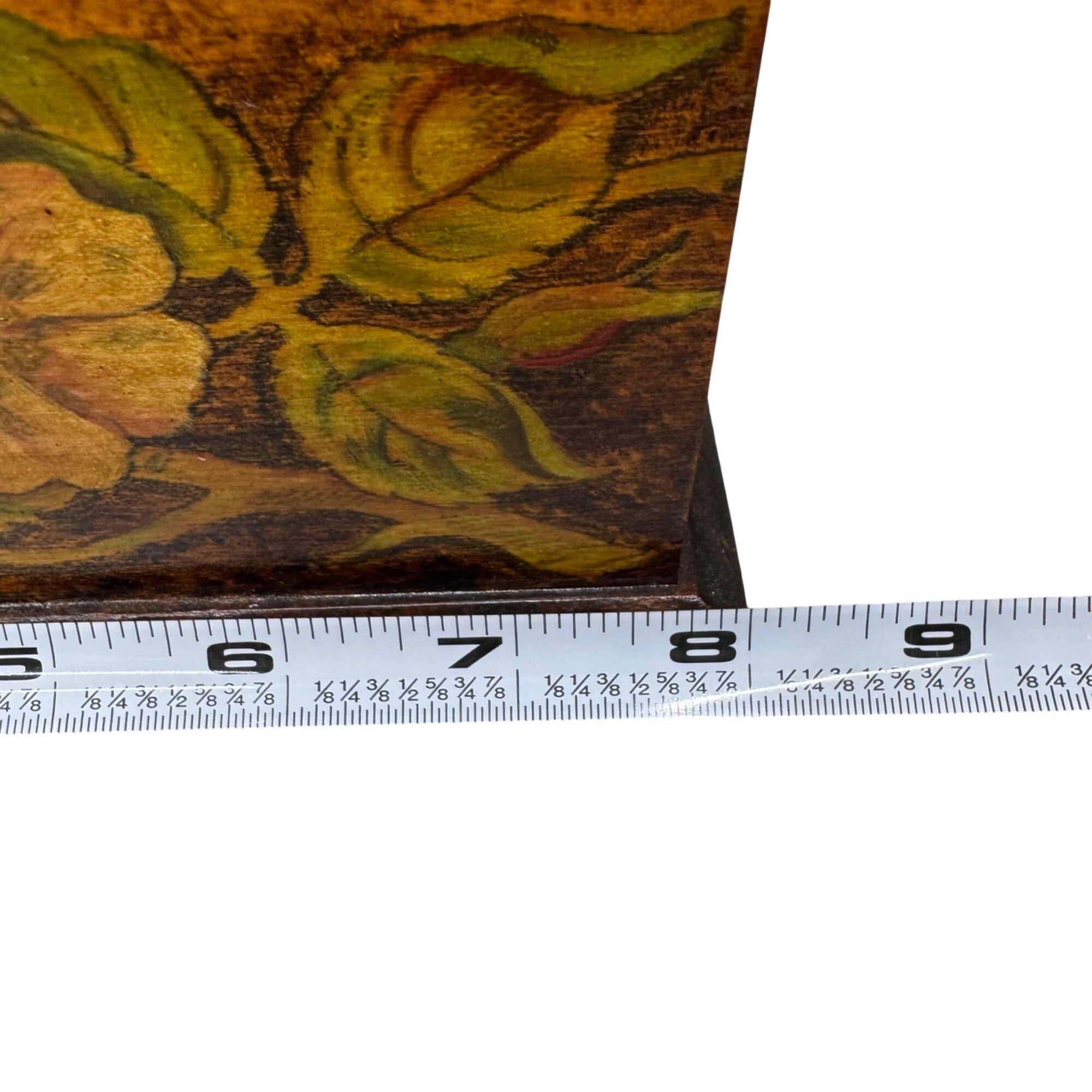 Vintage Flemish Art Co. Wooden Letter Holder Pyrography Handpainted Floral 9x5