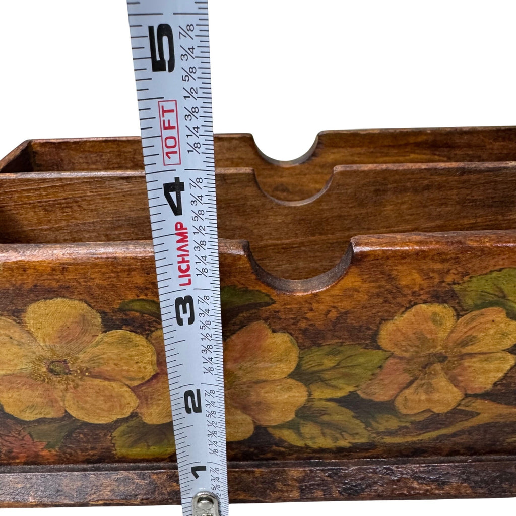 Vintage Flemish Art Co. Wooden Letter Holder Pyrography Handpainted Floral 9x5