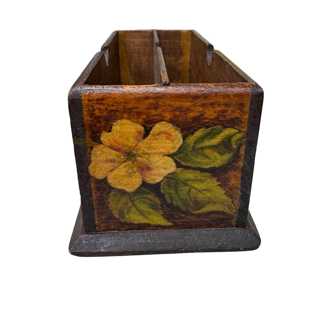 Vintage Flemish Art Co. Wooden Letter Holder Pyrography Handpainted Floral 9x5