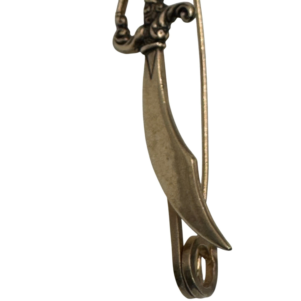 Vintage Brass Sword Saber Brooch Pin Ornate Handle 3" Tie Clip Estate