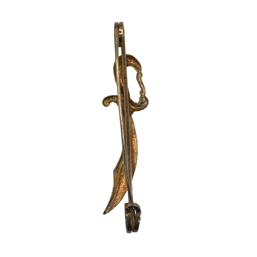 Vintage Brass Sword Saber Brooch Pin Ornate Handle 3" Tie Clip Estate