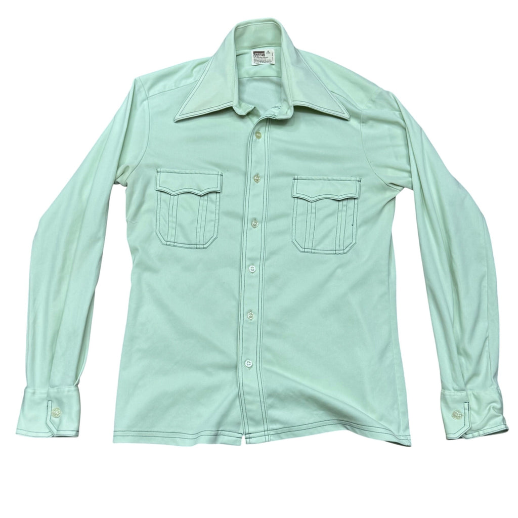 Vintage Montgomery Ward Mens Mint Green Long Sleeve Western Shirt 1970s Size M