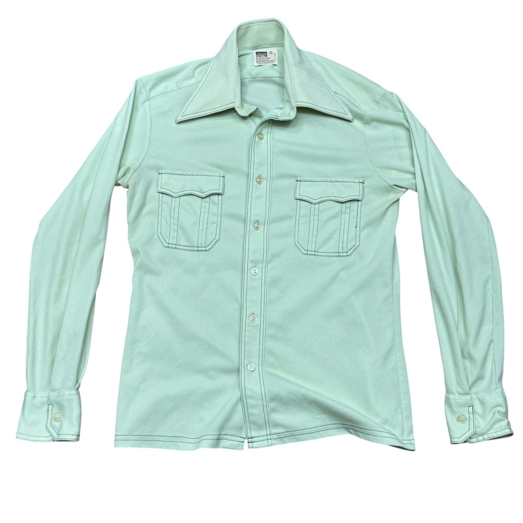 Vintage Montgomery Ward Mens Mint Green Long Sleeve Western Shirt 1970s Size M