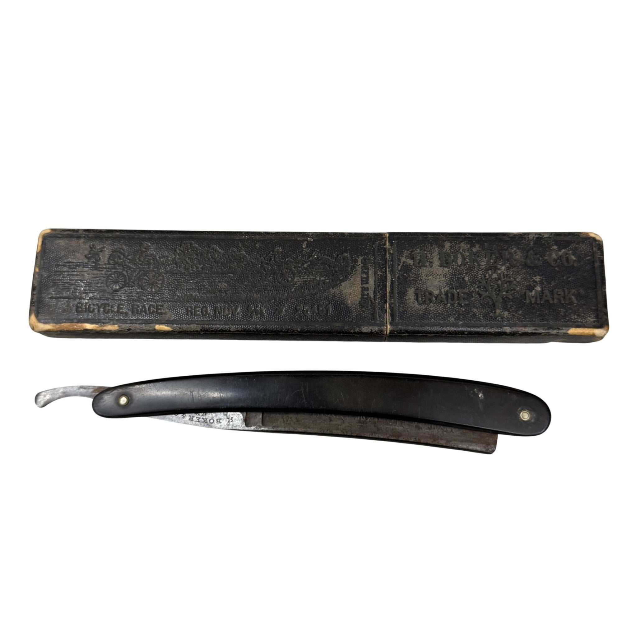 H. Boker Solingen Extra Hollow Ground Black Scales Straight Razor Original Box