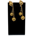 Vintage Vendome Gold-Tone Clip-On Dangle Earrings Textured Chains Ball Accents