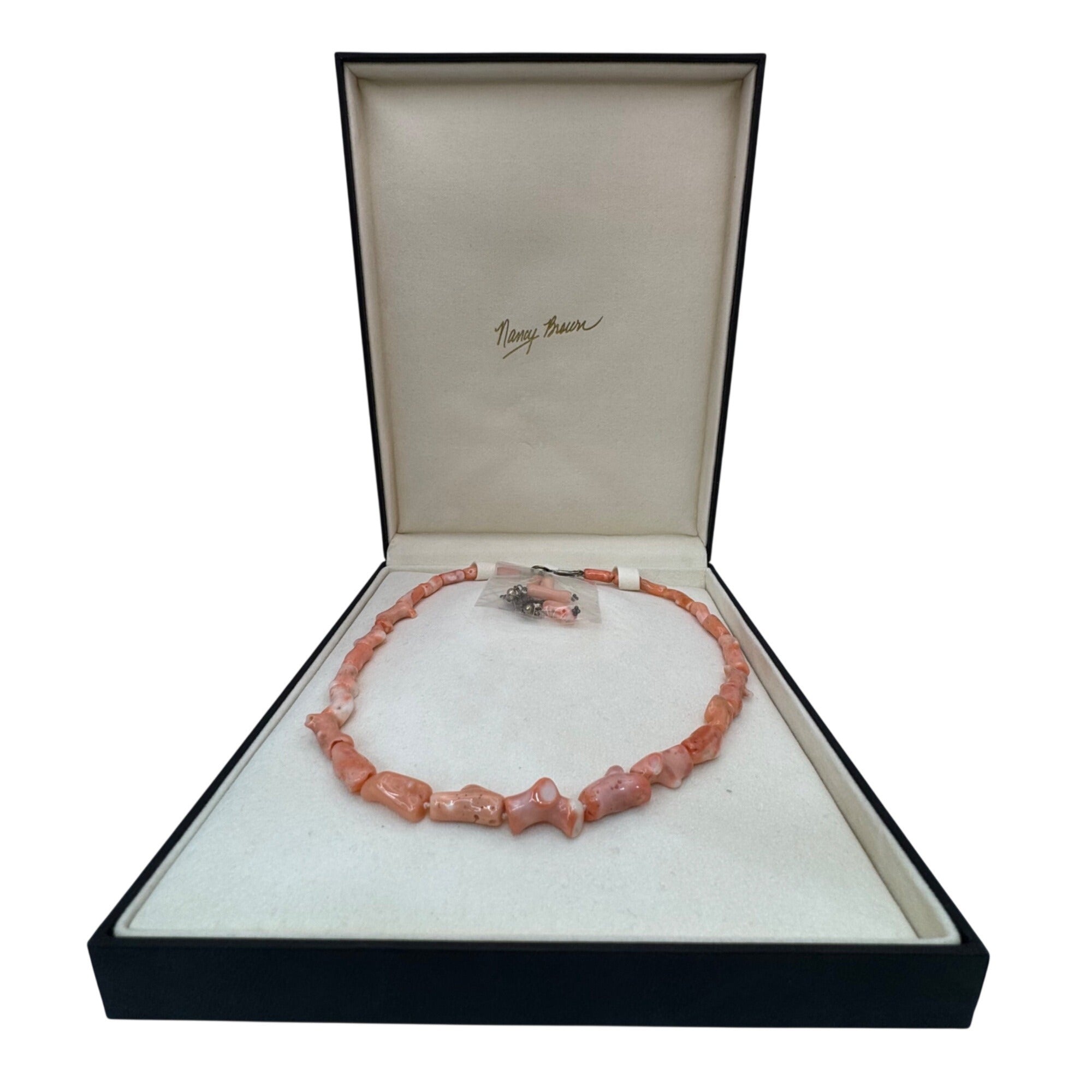 Nancy Brown Sterling Silver Pink Coral Angel Skin Necklace & Earrings Set In Box