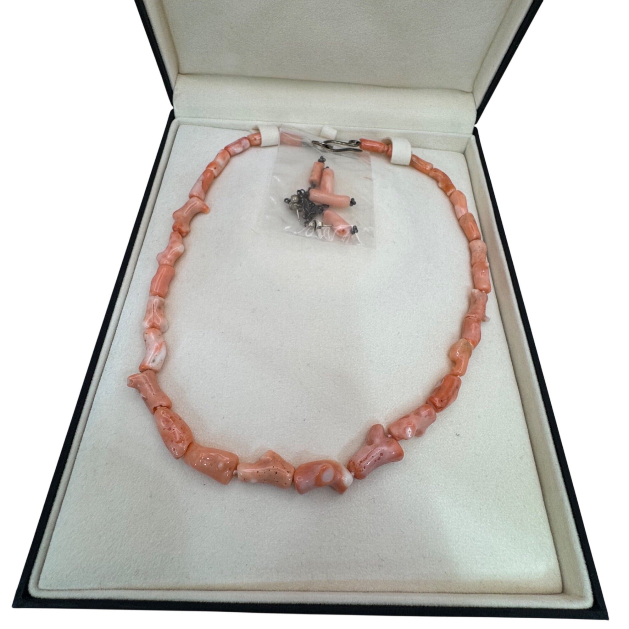Nancy Brown Sterling Silver Pink Coral Angel Skin Necklace & Earrings Set In Box
