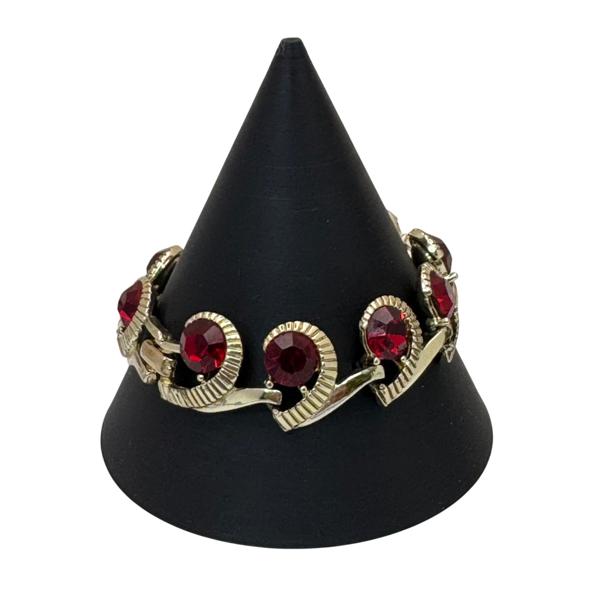 Kramer Ruby Red Rhinestone Bracelet Clip-On Earrings Set Vintage Gold-Tone