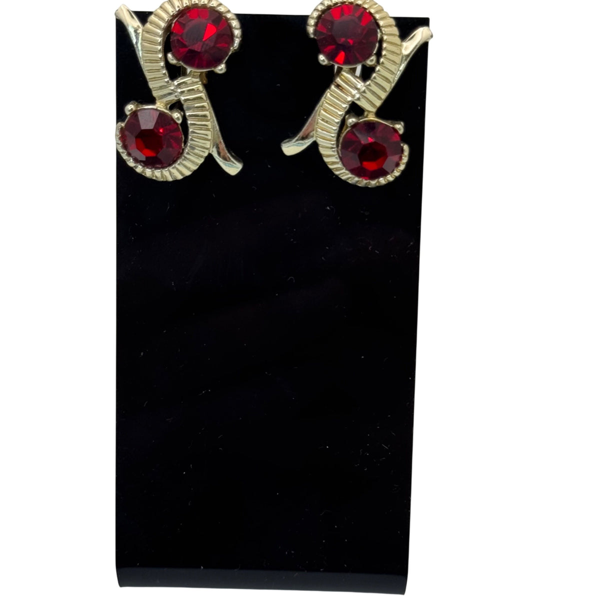 Kramer Ruby Red Rhinestone Bracelet Clip-On Earrings Set Vintage Gold-Tone