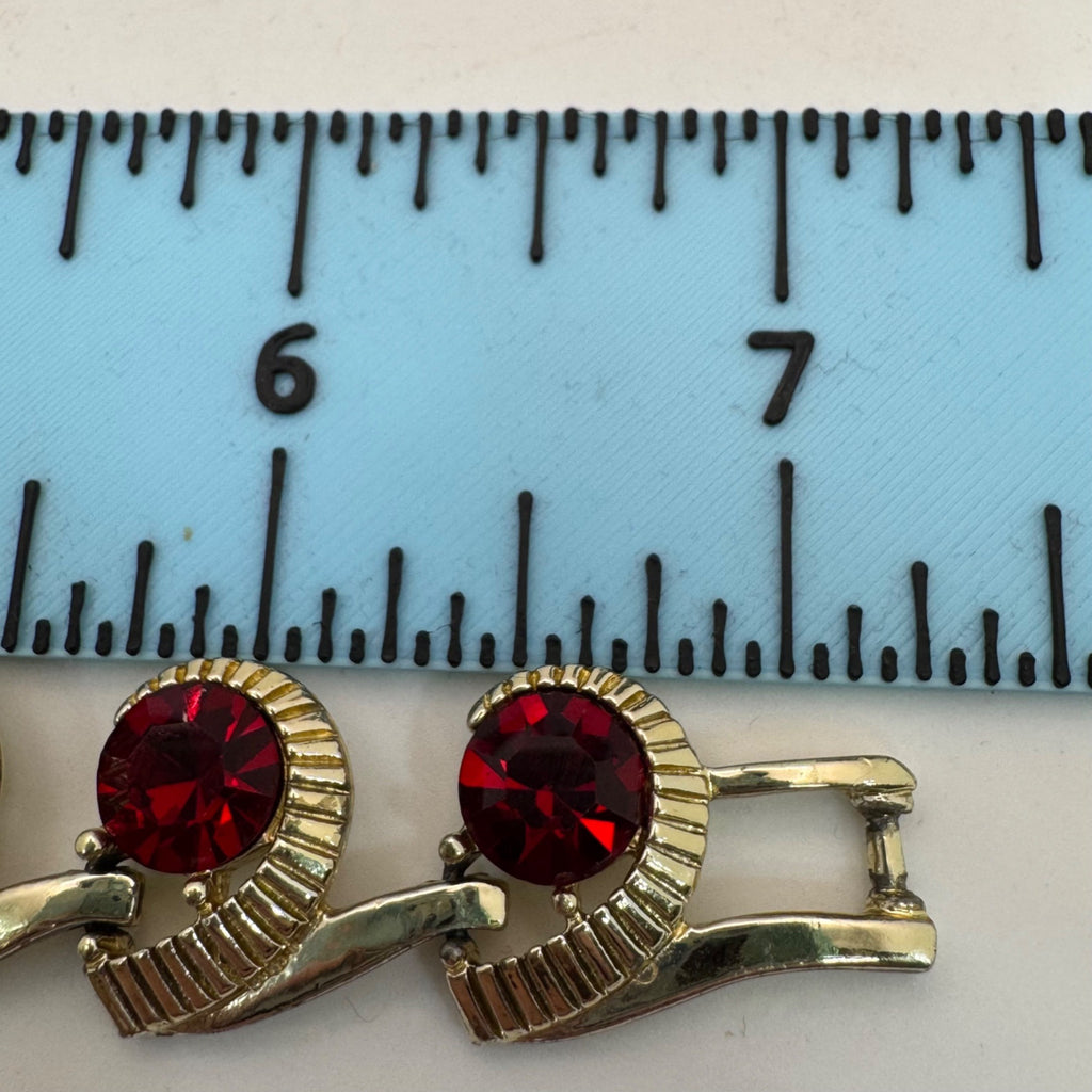 Kramer Ruby Red Rhinestone Bracelet Clip-On Earrings Set Vintage Gold-Tone