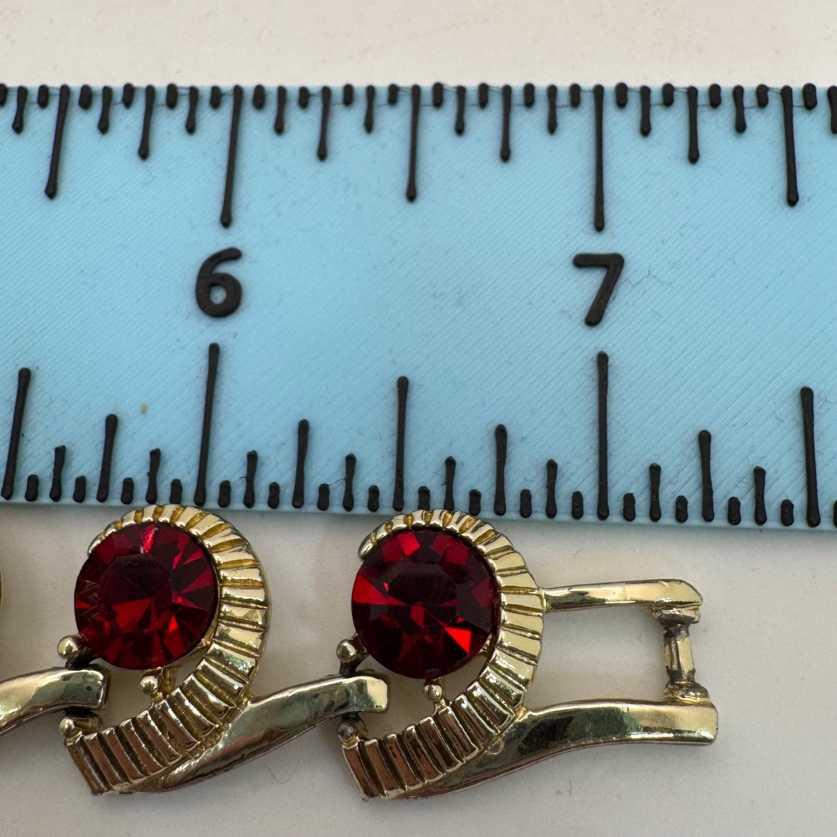 Kramer Ruby Red Rhinestone Bracelet Clip-On Earrings Set Vintage Gold-Tone