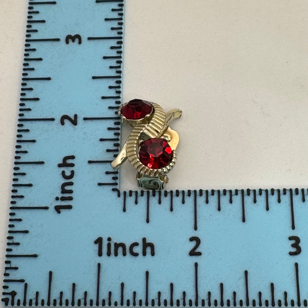 Kramer Ruby Red Rhinestone Bracelet Clip-On Earrings Set Vintage Gold-Tone