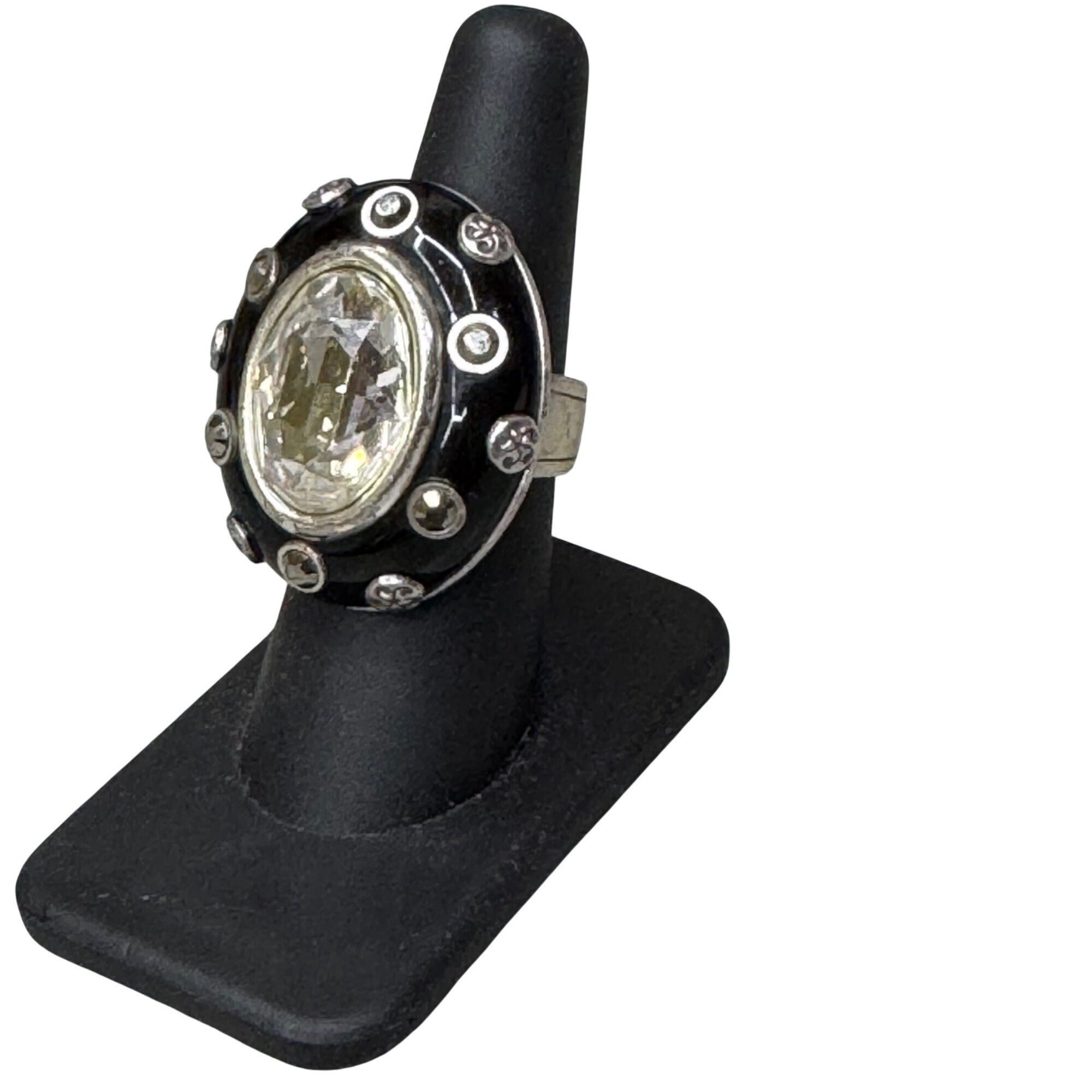 Brighton Cocco's Spell Swarovski Crystal Vintage Statement Ring Black Enamel S 7