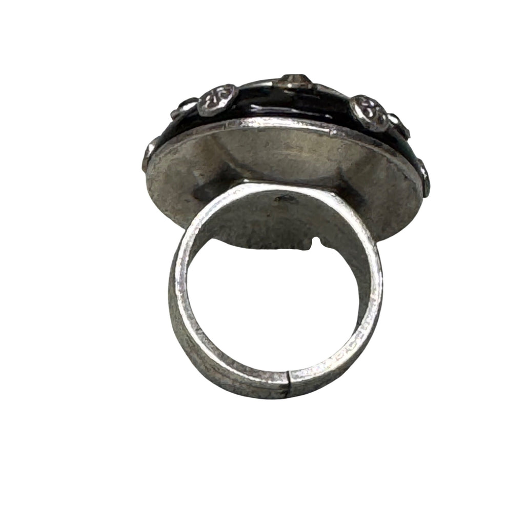 Brighton Cocco's Spell Swarovski Crystal Vintage Statement Ring Black Enamel S 7