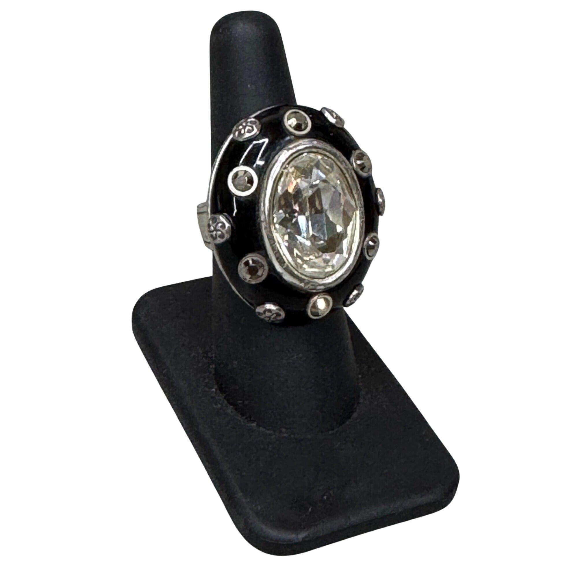 Brighton Cocco's Spell Swarovski Crystal Vintage Statement Ring Black Enamel S 7